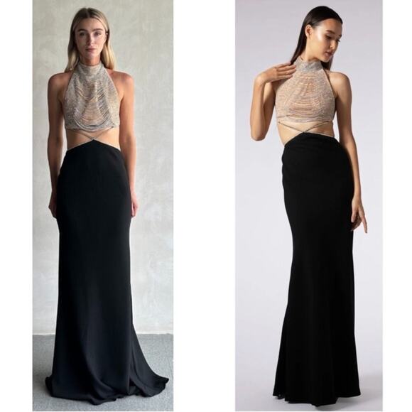 Sau Lee Zara Crystal Embellished Halter Neck Two Piece Maxi Dress Set Size 8 - Picture 3 of 9